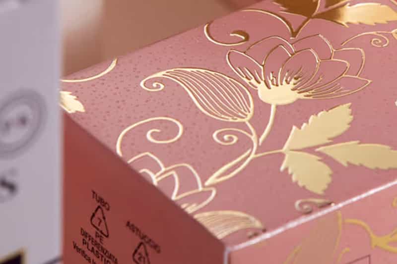 Gold and silver hot stamping on printed packaging boxes